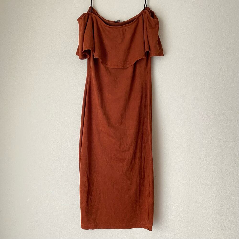 Lovely‎ Day sz S orange off shoulder faux suede tube dress